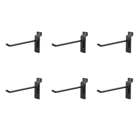 Jifram Extrusions Jifram Extrusions 01100690 Easy Living Easy Wall Bag of Six 6 in. 45 Degree Black Metal Slatwall Hooks with Stabalizer & Double Hook Clips 1100690